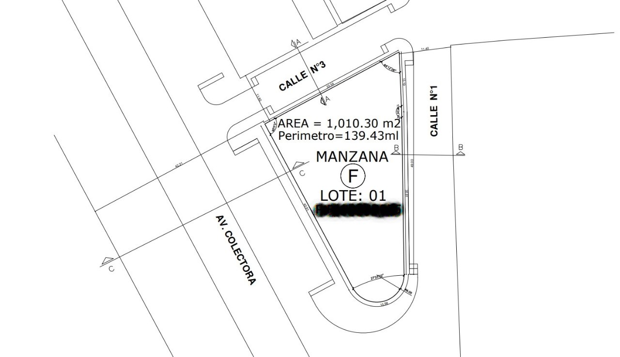 Plano perimétrico con linderos del terreno 1,010.30 m² - Las Villas del Sol
